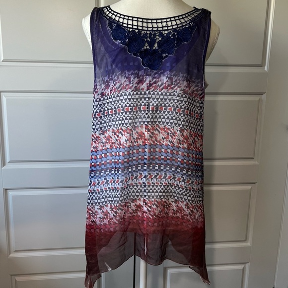 Sleeveless Tunic Top Abstract Print Sheer Flowy Casual Blouse - Picture 4 of 8